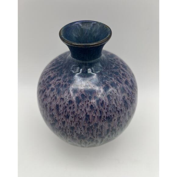 Studio Art Pottery Purple & Blue Drip Glaze Bud Vase 6” Signed Mick Schwartz - Picture 3 of 8
